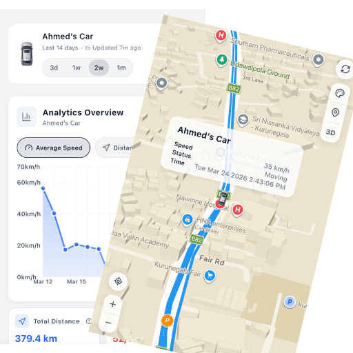 Fleet analytics with charts, live map, and driving behavior
